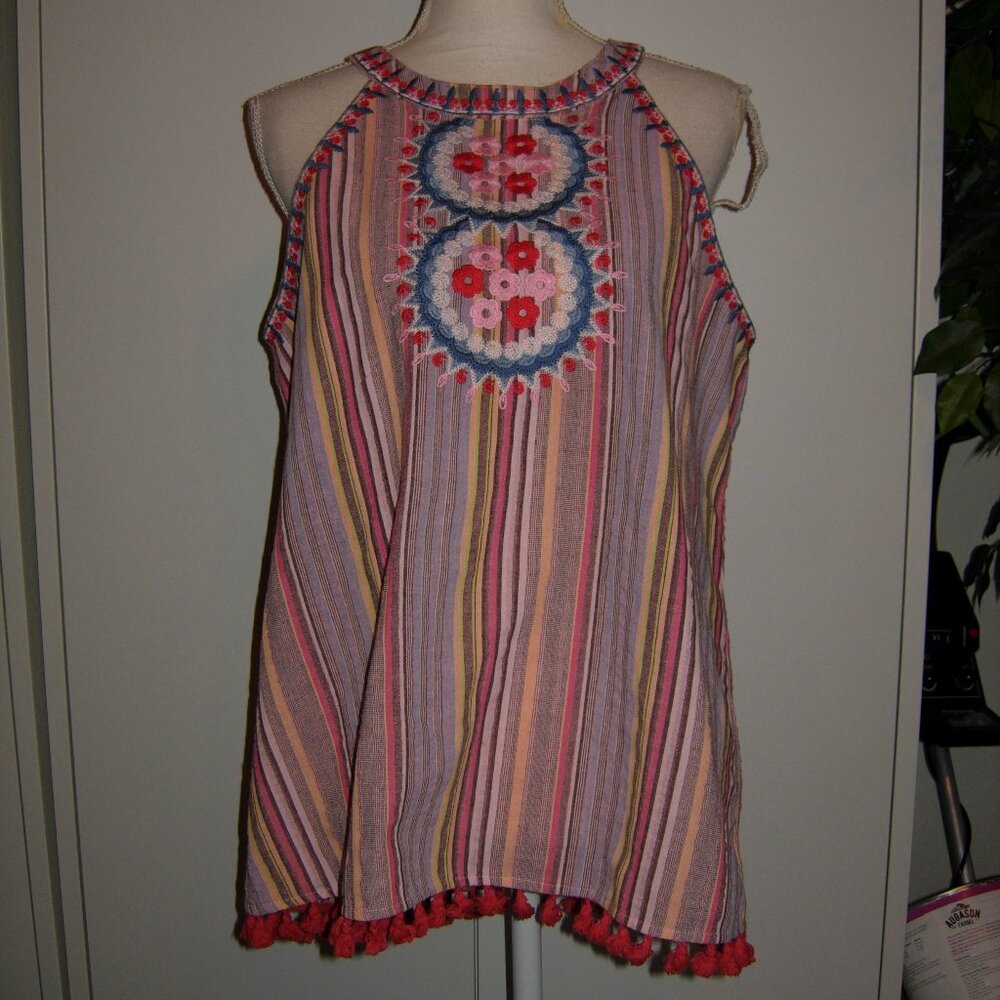 UNIT Fashion Cotton Linen Blend Embroidered Top L